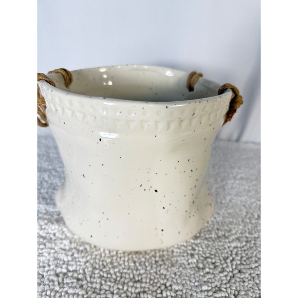 Creative Co Op Speckled Ceramic Planter Pot Rustic Rope Detail Decorative - Picture 8 of 12